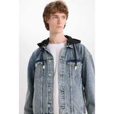 DeFacto Oversize Kapüşonlu Denim Ceket, XS, D0417AX25SP, Mavi, Erkek
