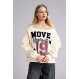 DeFacto Oversıze Kayık Yaka Baskılı Sweatshirt, M, G9613AX26SP, Bej-BG418, kadın