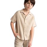 DeFacto Oversıze Polo Yaka Müslin Kısa Kollu Gömlek Erkek Çocuk, 9/10 Yaş (140cm), W3239A626SM, Bej, Erkek Çocuklar