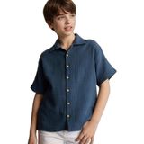 DeFacto Oversıze Polo Yaka Müslin Kısa Kollu Gömlek Erkek Çocuk, 9/10 Yaş (140cm), W3239A626SM, İndigo, Erkek Çocuk