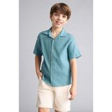 DeFacto Oversize Resort Yaka Müslin Kısa Kollu Gömlek Erkek Çocuk W3239A626SM - Yeşil-GN382 - 9 - 10 Yaş