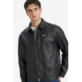 DeFacto Oversize Suni Deri Mont Siyah, S, F8600AX26SP, Siyah-BK27, Erkek