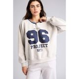 DeFacto Oversıze V Yaka Baskılı Kalın Kumaş Sweatshirt, M, G9597AX26SP, Gri-GR256, kadın