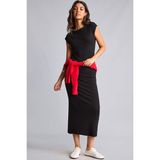 DeFacto Pamuklu Bodycon Vücudu Saran Dik Yaka Modal Kısa Kollu Midi Elbise H0862AX26AU - Siyah-BK81 - XL