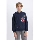 DeFacto Pamuklu New Regular Fit Marvel Lisanslı Uzun Kollu Kapüşonlu Kanguru Cepli Sweatshirt Erkek Çocuk D6737A824WN - Lacivert-NV94 - 8 - 9 Yaş
