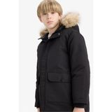 Defacto Parka Mont Çıkarılabilir Suni Kürk Yaka Kapüşonlu Pelüş Astar Erkek Çocuk, 8/9 Yaş (134cm), Parka Mont Çıkarılabilir Suni Kürk Yaka Kapüşonlu Pelüş Astar, Siyah, Erkek Çocuk