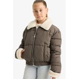 DeFacto Pelüş Yakalı Fermuarlı Mont Kız Çocuk, 8-9 Yaş, Pelüş Yakalı Fermuarlı Mont, Haki-KH153, girls
