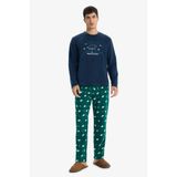 DeFacto Polar Baskılı Pijama Takımı, M, F4671AX25WN, Yeşil-GN651, erkek