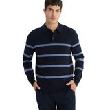 DeFacto Polo Yaka Çizgili Triko Kazak, M, F2772AX25WN, Lacivert-NV125, Erkek
