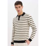 DeFacto Polo Yaka Çizgili Triko Kazak, S, E7604AX24WN, Siyah-BK27, Erkek