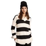 DeFacto Polo Yaka Çizgili Triko Tunik, L, B8370AX24SP, Ekru-ER133, Kadın