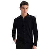 DeFacto Polo Yaka Düğmeli Triko Hırka, M, E8399AX24CW, Siyah-BK27, Erkek