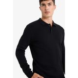 Defacto Polo Yaka Düğmeli Triko Kazak, M, B9713AX25AU, Siyah, Erkek