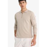 Defacto Polo Yaka Fermuarlı Triko Kazak, Xl, D0621AX25AU, Bej, Erkek