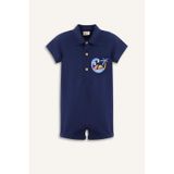 Defacto Polo Yaka Palmiye Desenli Kısa Kollu Tulum Erkek Bebek C5916A524SM Lacivert