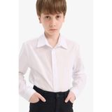 DeFacto Polo Yaka Poplin Uzun Kollu Okul Gömleği Erkek Çocuk, 13-14 Yaş, Y1302A625AU, Beyaz-WT36, Erkek Çocuk