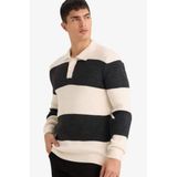 Defacto Polo Yaka Renk Bloklu Triko Kazak, Xl, D3590AX25WN, Ekru, Erkek