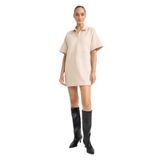 DeFacto Polo Yaka Süet Mini Elbise, XL, G1680AX25AU, Bej-BG26, Kadın
