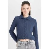 DeFacto Polo Yaka Triko Hırka, L, 3168115, Lacivert, Kadın