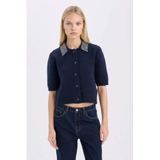 DeFacto Polo Yaka Triko Hırka Lacivert, M, E2288AX24WN, Lacivert-NV134, Kadın