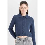 DeFacto Polo Yaka Triko Hırka, S, 3168115, Lacivert, Kadın