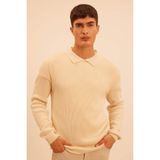 Defacto Polo Yaka Triko Kazak Bej, 2XL, D3218AX24WN, Bej-BG300, Erkek, XXL