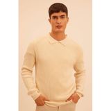 DeFacto Polo Yaka Triko Kazak Bej, 3XL, D3218AX24WN, Bej-BG300, Erkek