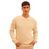 DeFacto Polo Yaka Triko Kazak, L, D3218AX24WN, Bej-BG300, Erkek