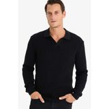DeFacto Polo Yaka Triko Kazak, M, E6752AX24WN, Siyah-BK81, Erkek