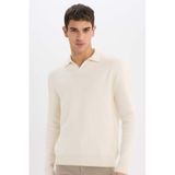 DeFacto Polo Yaka Triko Kazak, S, E5220AX24WN, Ekru-ER100, Erkek