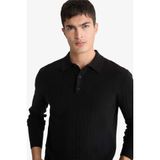 Defacto Polo Yaka Triko Kazak, S, F7576AX25WN, Siyah-BK27, Erkek