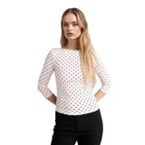 DeFacto Puantiyeli Fıtted Kayık Yaka Bluz, M, G9707AX26SP, Beyaz-WT32, Kadın