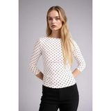 DeFacto Puantiyeli Fıtted Kayık Yaka Bluz, S, G9707AX26SP, Beyaz-WT32, Kadın