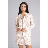 DeFacto Puantiyeli Saten Pijama Takımı, M, H0715AX26SP, Ekru-ER99, kadın