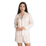 DeFacto Puantiyeli Saten Pijama Takımı, XL, H0715AX26SP, Ekru-ER99, kadın