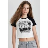 DeFacto Ramones Fitted Bisiklet Yaka Fitilli Kaşkorse Kısa Kollu Tişört, S, C4439AX24SM, Beyaz-WT32, Kadın