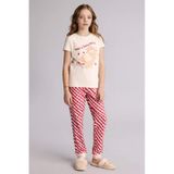 Defacto Regular Fıt 2li Pijama Takımı Kız Çocuk H0151a826sper103 Ekru-er103