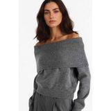 Defacto Regular Fit Açık Omuz Triko Kazak, 2XL, F3029AX25WN, Antrasit-AR153, Kadın, XXL