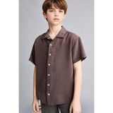 DeFacto Regular Fit Apaş Yaka Akışkan Kumaş Kısa Kollu Gömlek Erkek Çocuk H5646A826SM - Kahve-BN540 - 8 - 9 Yaş