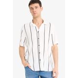 DeFacto Regular Fit Apaş Yaka Çizgili Yazlık Kısa Kollu Gömlek, S, E801GY106437, Beyaz-WT34, Erkek