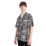 DeFacto Regular Fit Apaş Yaka Desenli Yazlık Kısa Kollu Gömlek, M, E2314AX25SM, Siyah-BK81, Erkek
