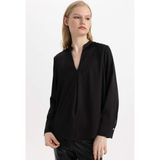 DeFacto Regular Fit Apaş Yaka Saten Uzun Kollu Bluz C3217AX24SP