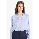 DeFacto Regular Fit Apaş Yaka Saten Uzun Kollu Bluz, XS, C3217AX25SP, Mavi, Kadın