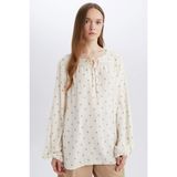 DeFacto Regular Fit Apaş Yaka Simli Kumaş Uzun Kollu Bluz E0779AX25SP - XL - Ekru-ER98