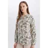 DeFacto Regular Fit Bağcıklı Yaka Desenli Uzun Kollu Bluz N1809AZ25SP - Siyah-BK81