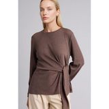 DeFacto Regular Fit Bağlamalı Tişört, L, G2798AX26SP, Kahve, Kadın