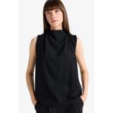 DeFacto Regular Fit Balıkçı Yaka Krep Kolsuz Bluz, S, F9149AX25WN, Siyah-BK27, Kadın