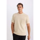 DeFacto Regular Fit Bisiklet Yaka Ağır Kumaş Kısa Kollu Tişört, S, B6496AX25SP, Bej-BG791, Erkek