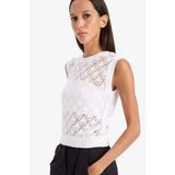 DeFacto Regular Fit Bisiklet Yaka Ajurlu Triko Atlet, XS, F1493AX25SM, Ekru, Kadın
