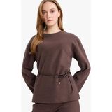 DeFacto Regular Fit Bisiklet Yaka Bağlama Detaylı Selanik Uzun Kollu Bluz G3392AX25AU - Kahve-BN450